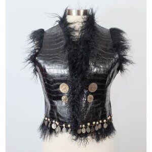 Anna Trzebinski alligator fur vest jacket sz Medium black coin embellished